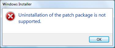 Foutmelding "Uninstallation of the patch package is not supported"